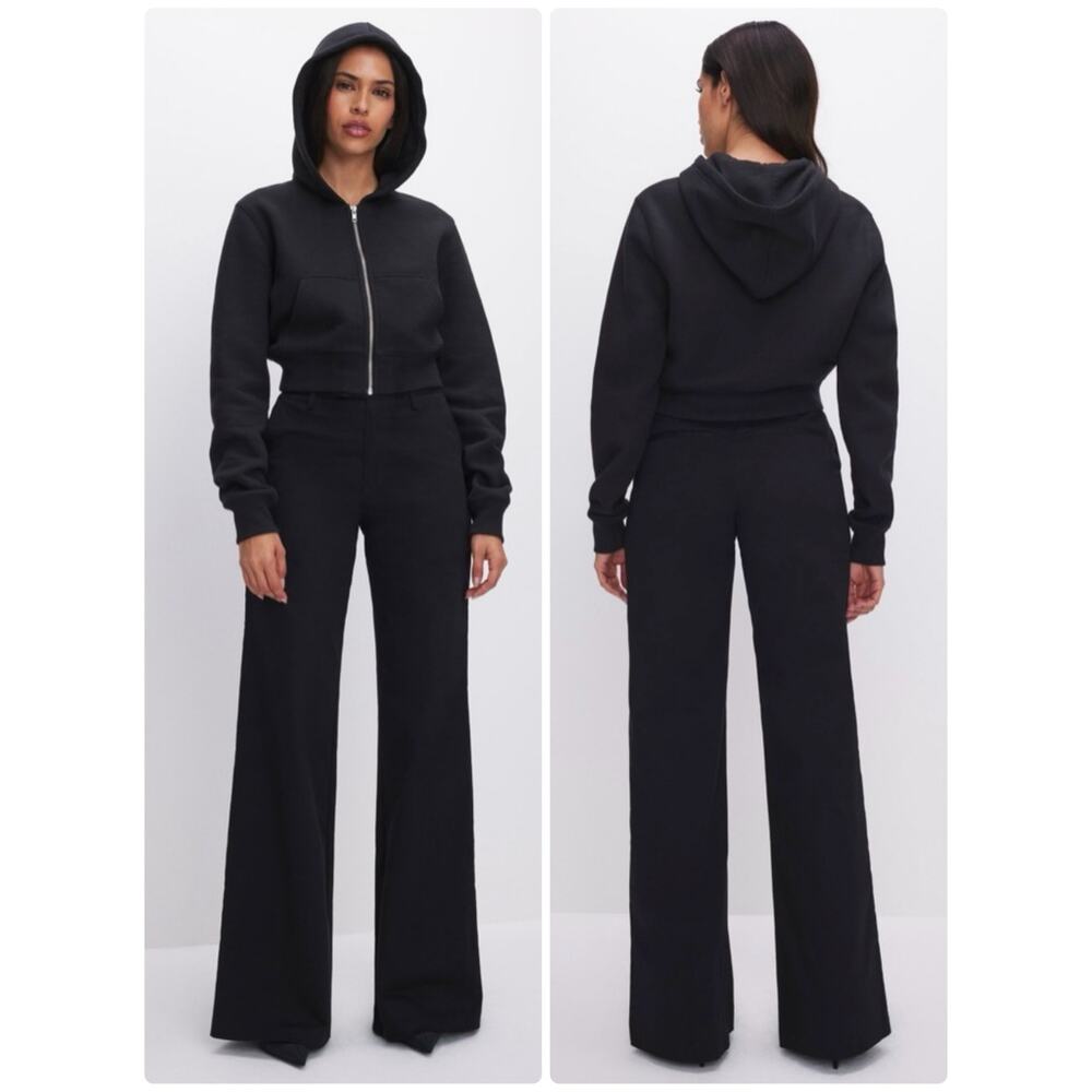 NWT Good American Good Skate Twill Pants Black High Rise Wide Leg Trouser 6/28